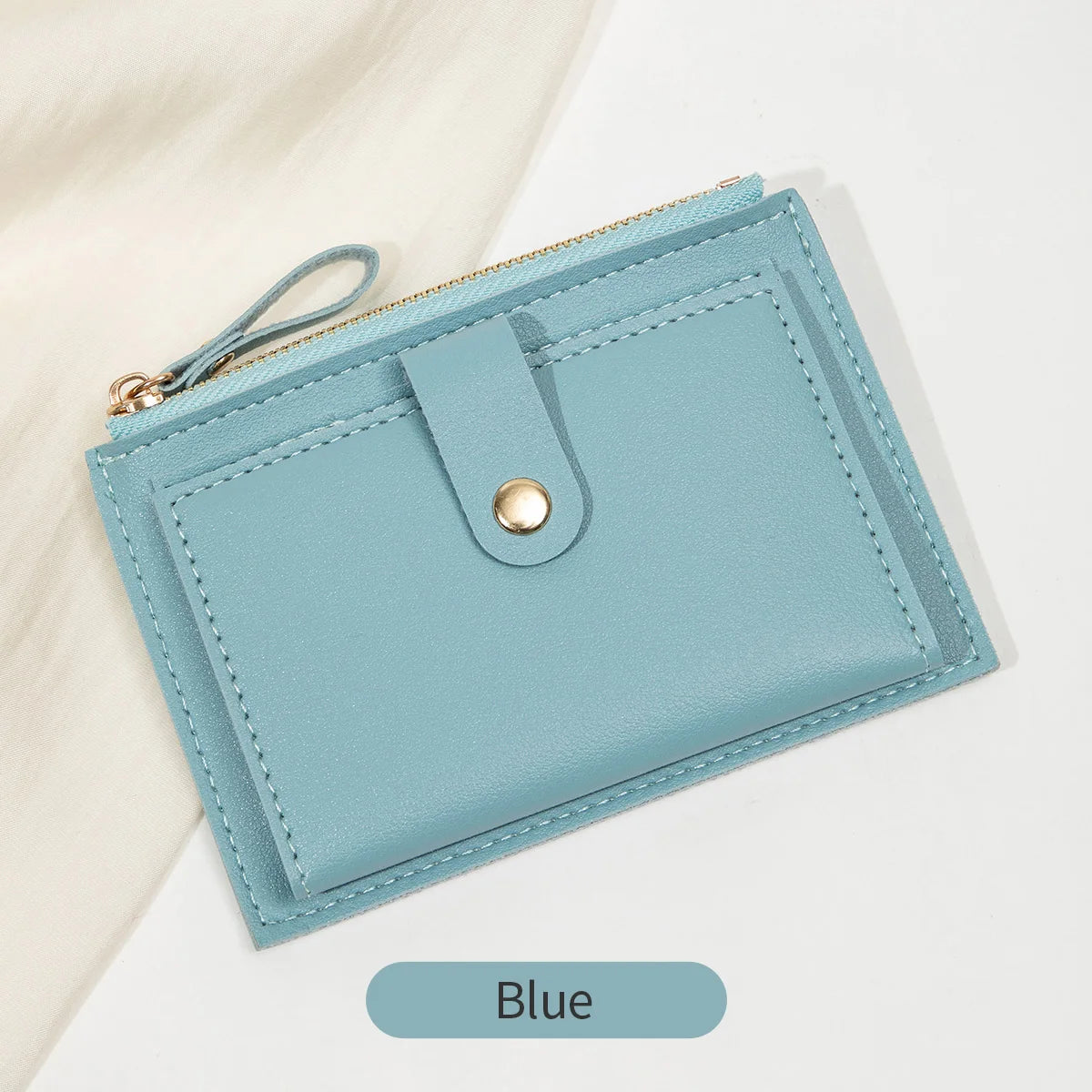 Women’s Short PU Card Wallet with Zipper & Hasp