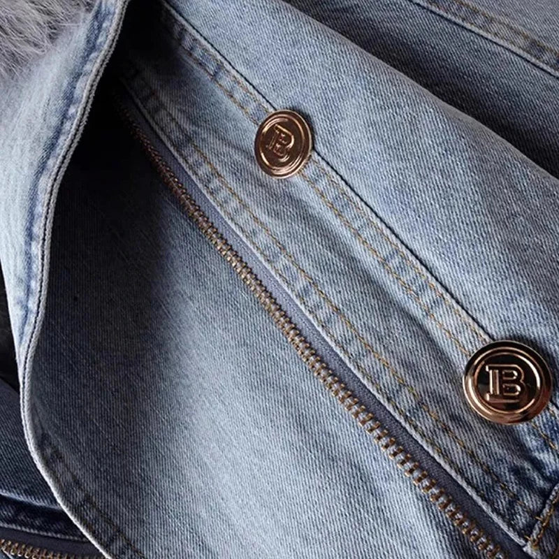 Signature Faux-Fur Trim Denim Jacket