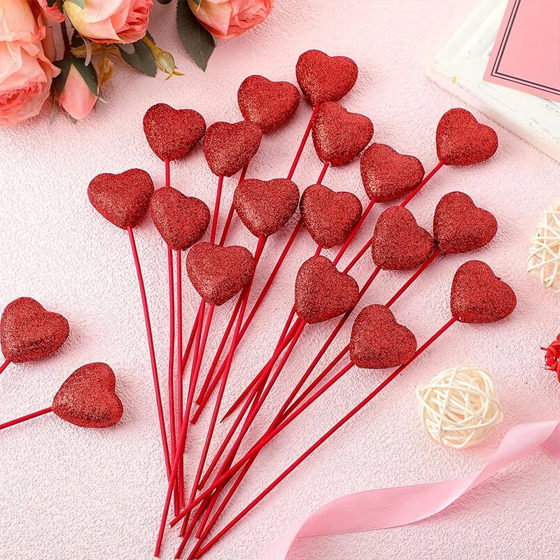 Glitter Heart Picks Set – Valentine’s Day Decoration (5–10 Pieces)