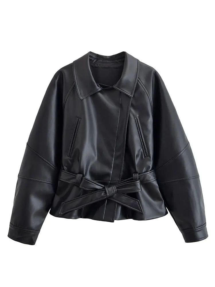 Moto Belted Faux-Leather Jacket