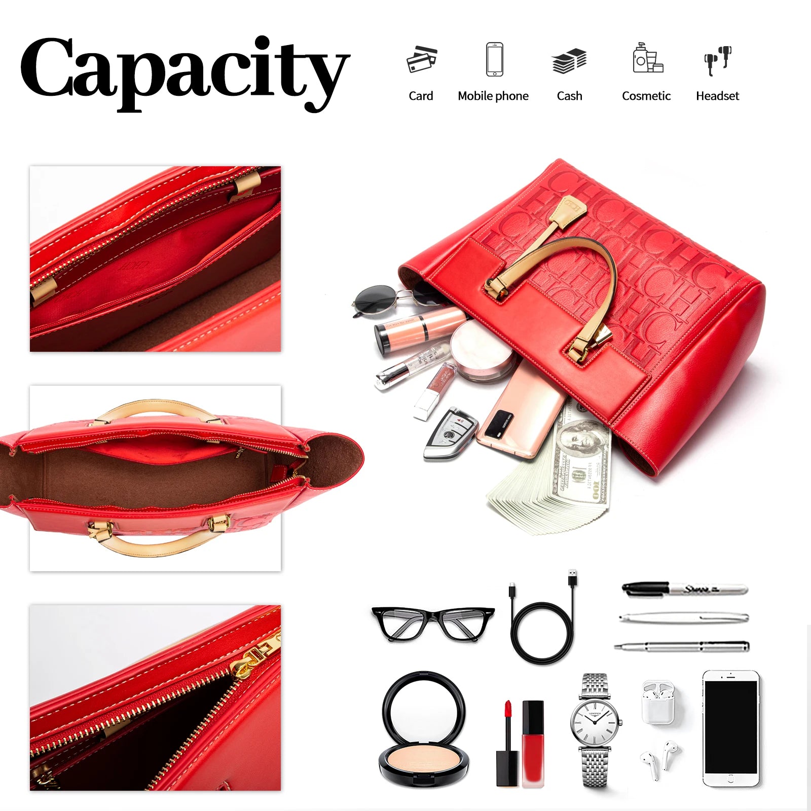 CHCH Embossed Monogram Tote Bag – Large Capacity Business & Everyday Tote