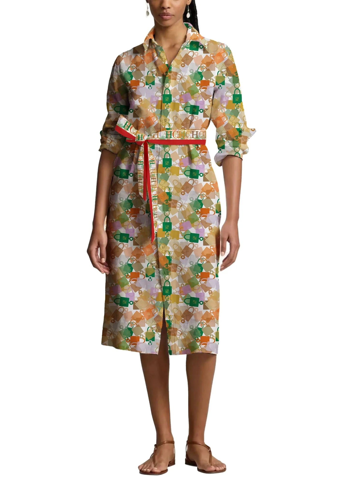 CHCH Printed Midi Shirt Dress – Elegant Summer Casual Dress