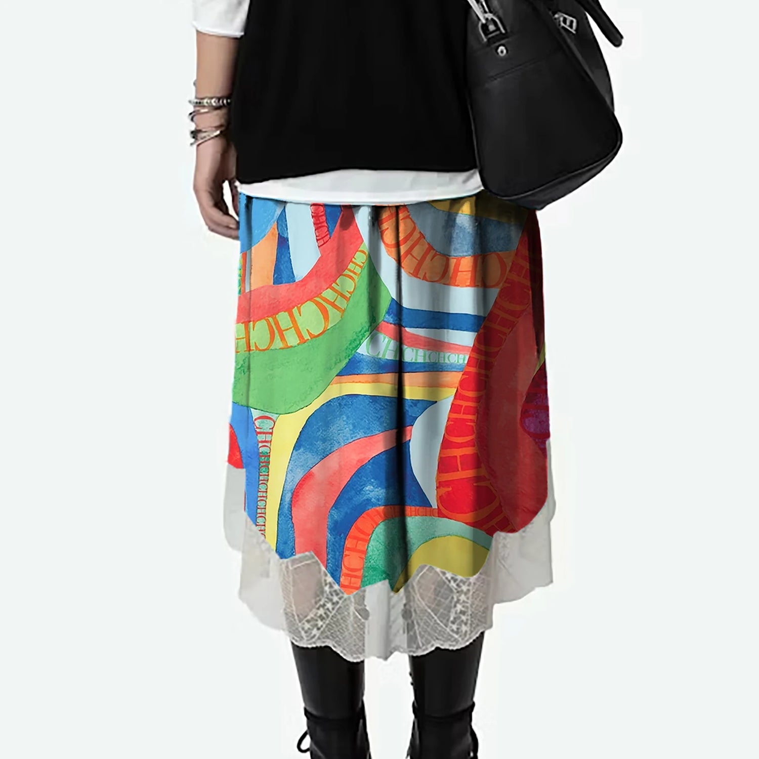 CHCH Printed Lace Midi Skirt – Elegant Summer A-Line Women Skirt