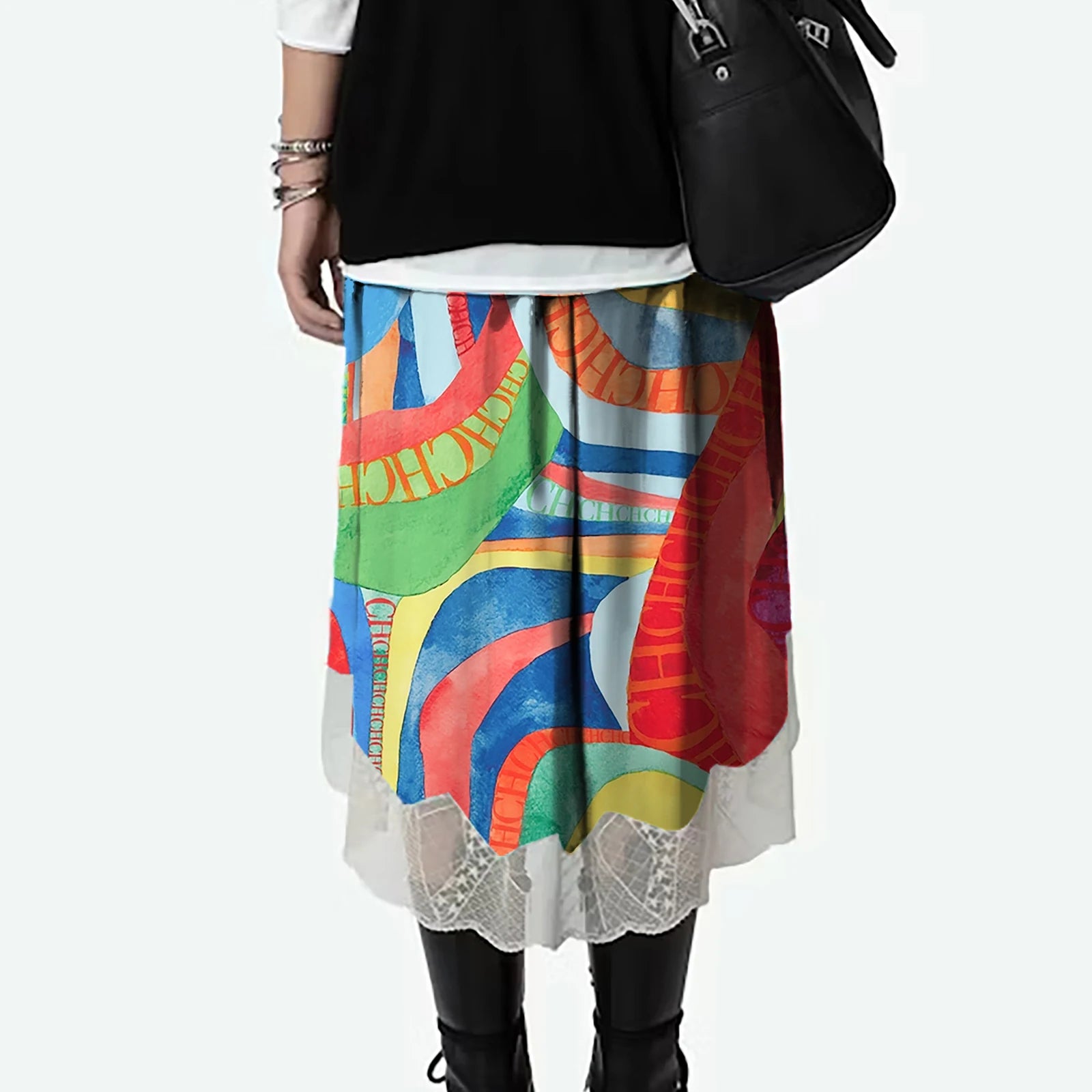 CHCH Printed Lace Midi Skirt – Elegant Summer A-Line Women Skirt