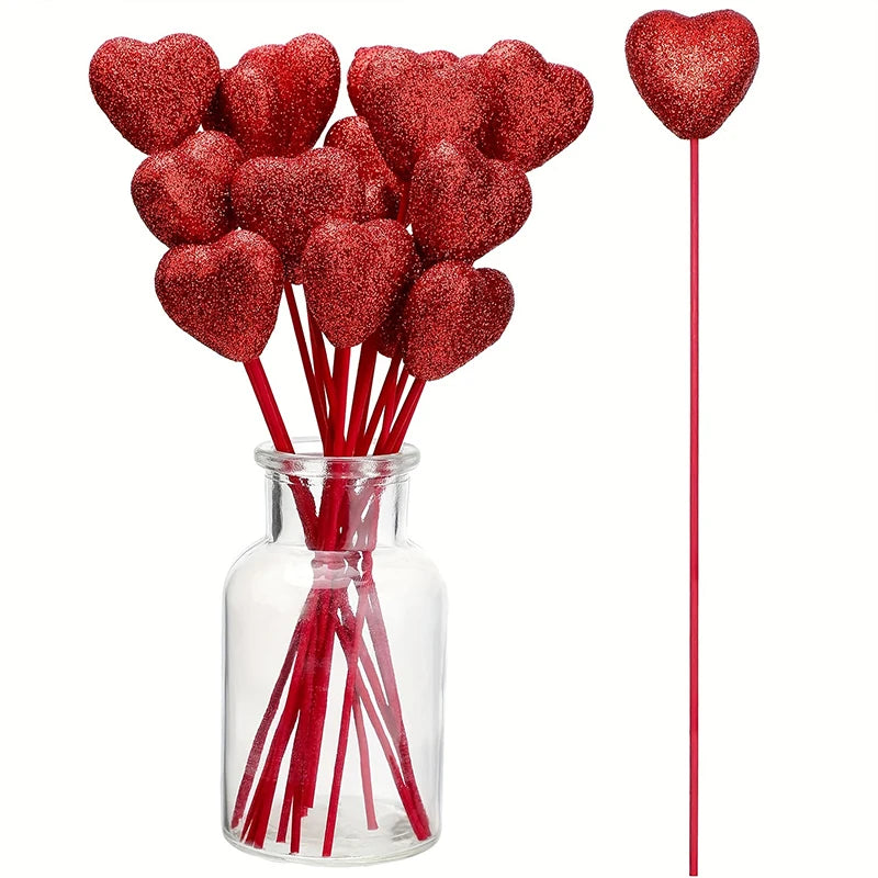 Glitter Heart Picks Set – Valentine’s Day Decoration (5–10 Pieces)