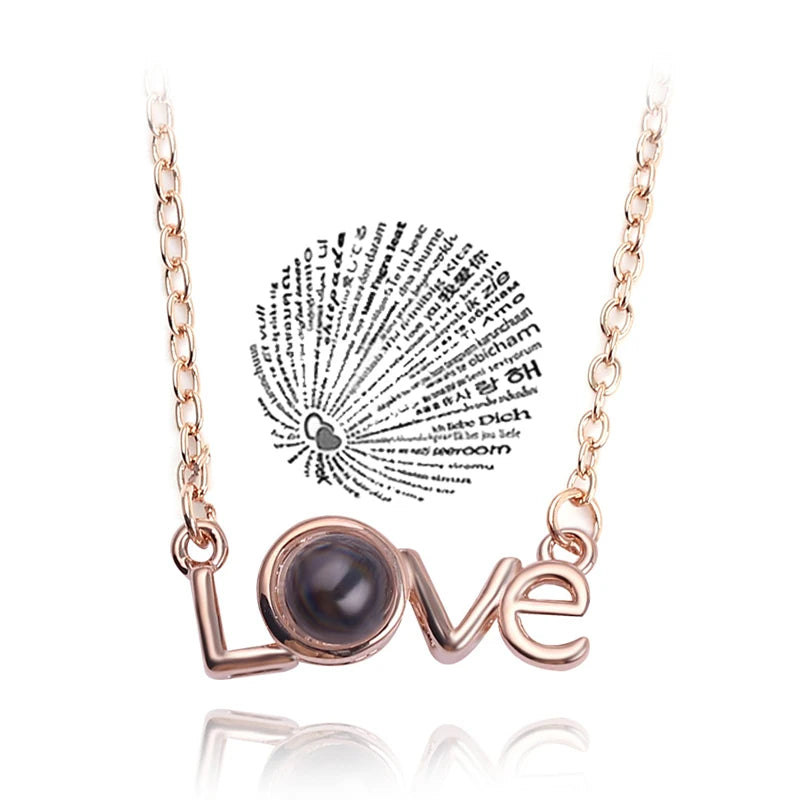 100 Languages “I Love You” Projection Necklace – Heart Pendant Gift