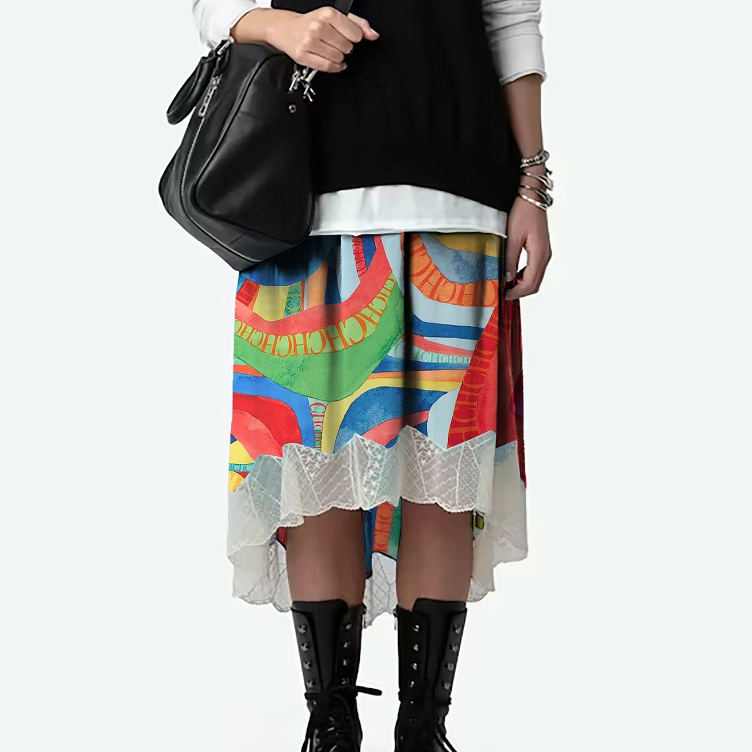CHCH Printed Lace Midi Skirt – Elegant Summer A-Line Women Skirt