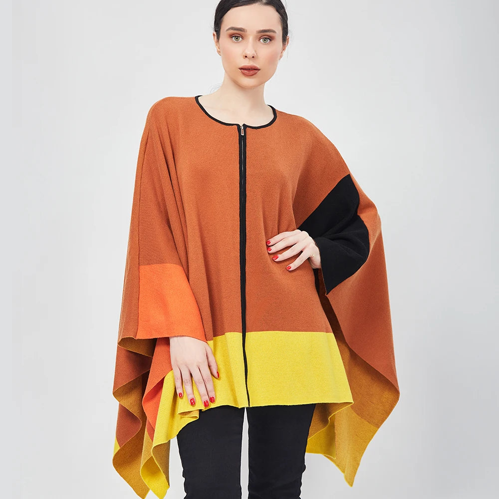 CHCH Knitted Poncho Jacket – Winter Striped Cape Coat