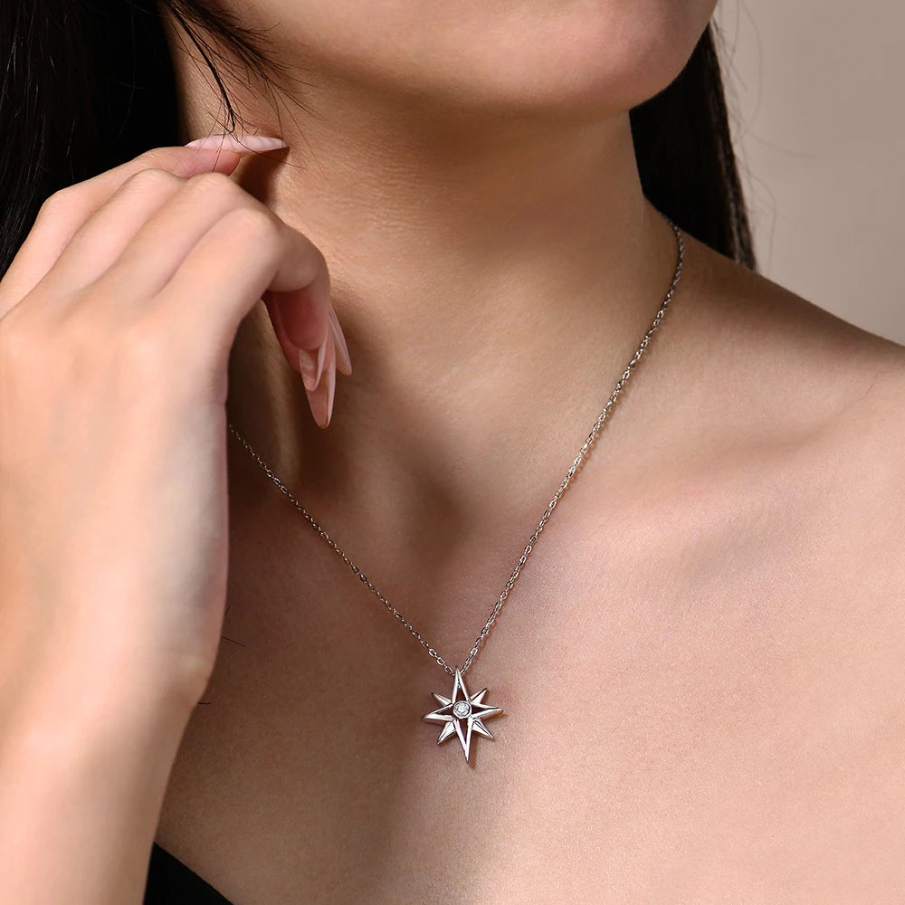 Star Moissanite Pendant Necklace — D Color VVS1, 925 Sterling Silver (Certified)