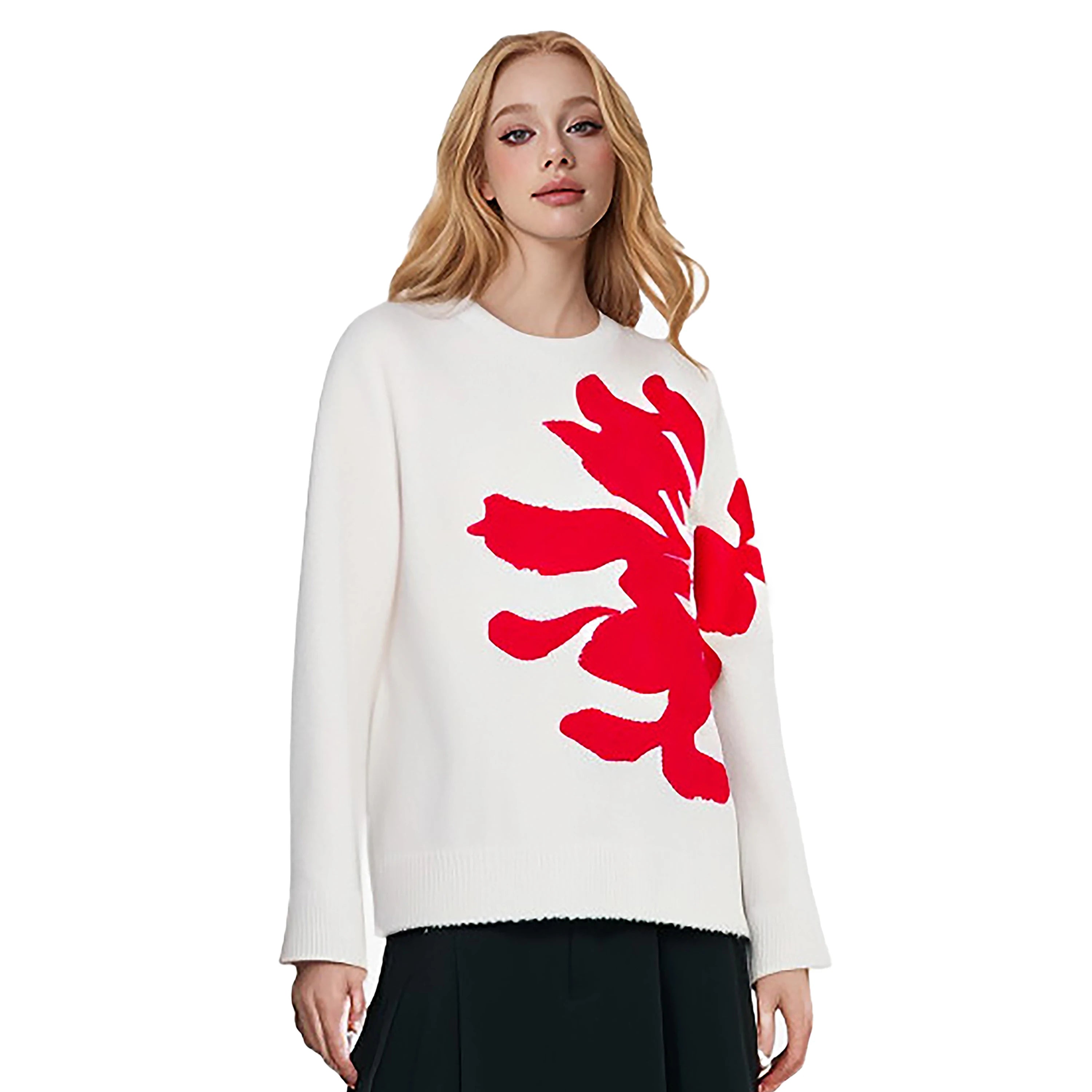 CHCH Floral Knit Sweater – Casual Loose Pullover