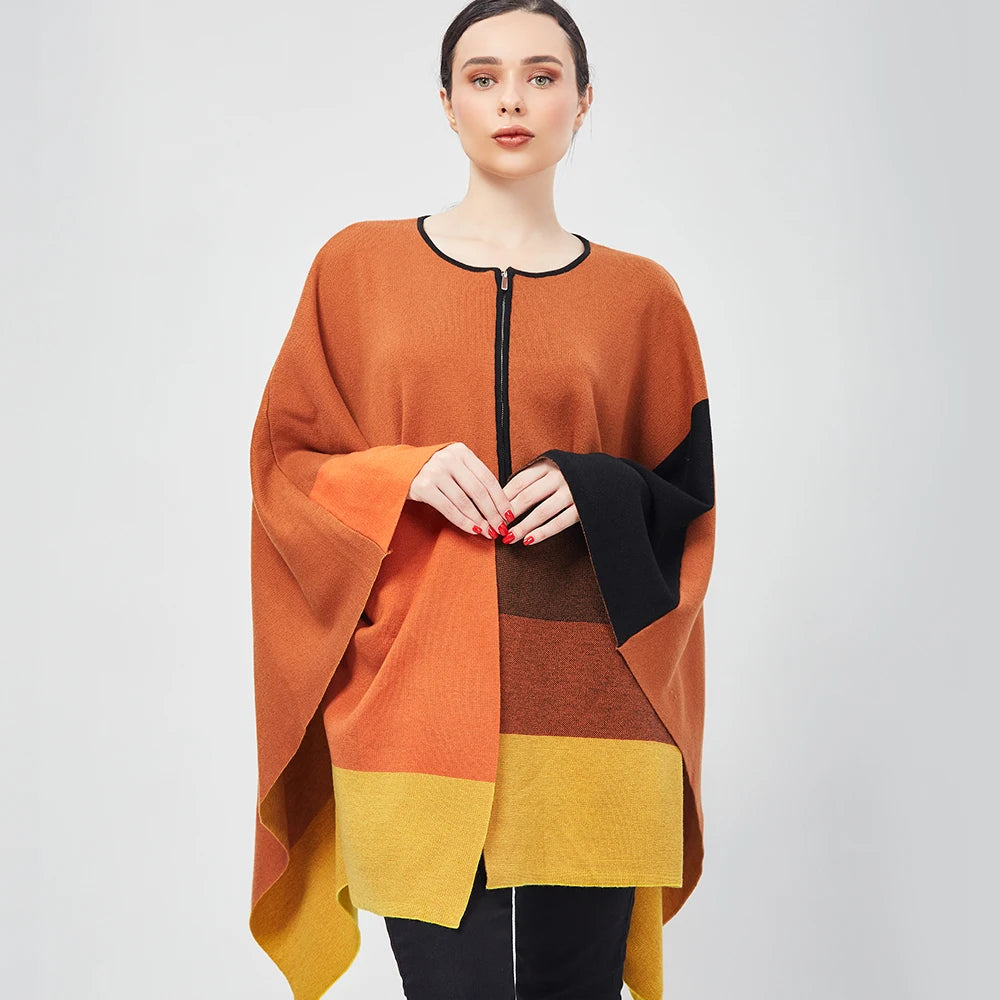 CHCH Knitted Poncho Jacket – Winter Striped Cape Coat