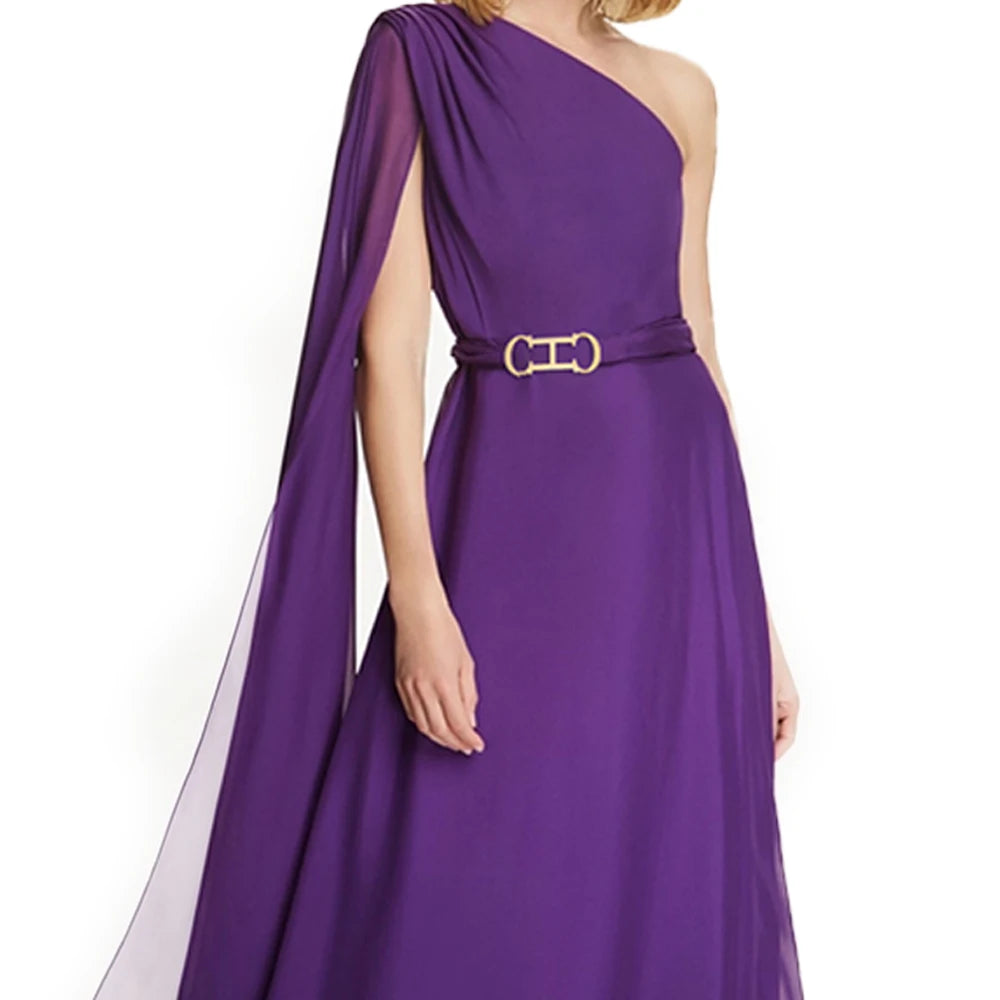 CHCH One-Shoulder Chiffon Evening Dress – Elegant Maxi Prom Dress