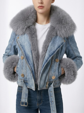 Signature Faux-Fur Trim Denim Jacket