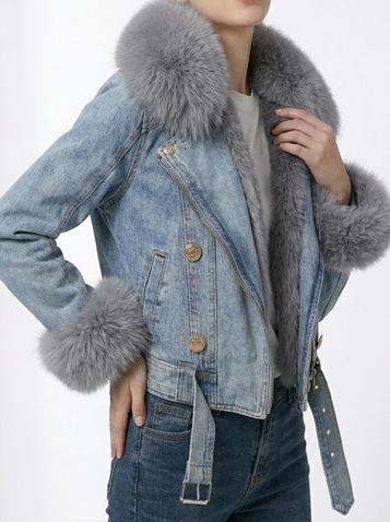 Signature Faux-Fur Trim Denim Jacket