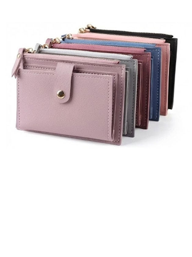 Women’s Short PU Card Wallet with Zipper & Hasp