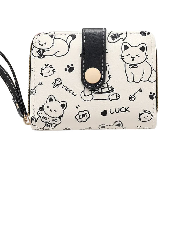 Cute Cat Women’s PU Card Wallet – Small Square Zipper Coin Purse