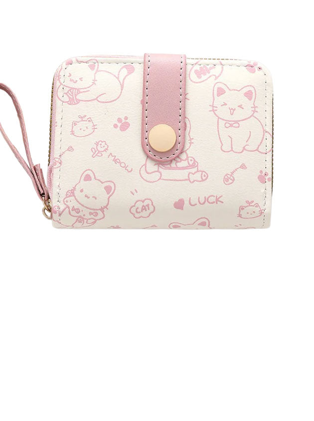 Cute Cat Women’s PU Card Wallet – Small Square Zipper Coin Purse